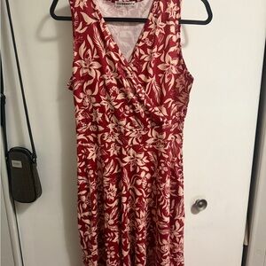 Red and White Floral Midi Dress